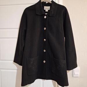 Vintage 100% Wool Black Coat Size S Single Breasted Winter Old Money Office Wear